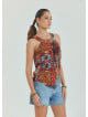 Halter Neck Button Detail Pleated Orange Authentic Blouse 4677